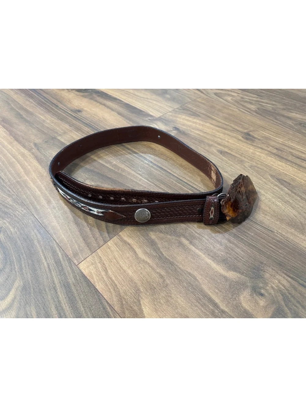 Vintage Wrangler Men’s Western Belt Size 40 Leather Aztec Inlay Statement Buckle